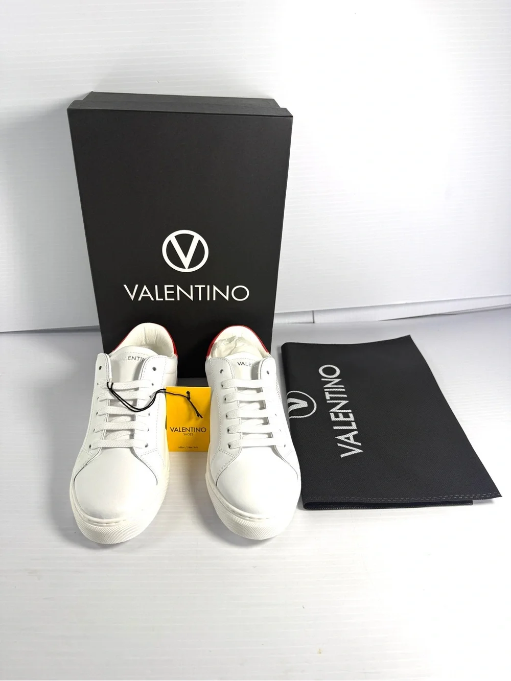 Valentino Petra White Leather Sneakers with Red Detailing - Picture 2 of 13